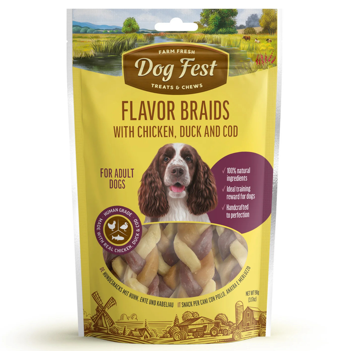 Dogfest Flavor Braids With Chicken, Duck And COD Dog Treats - Rufftail