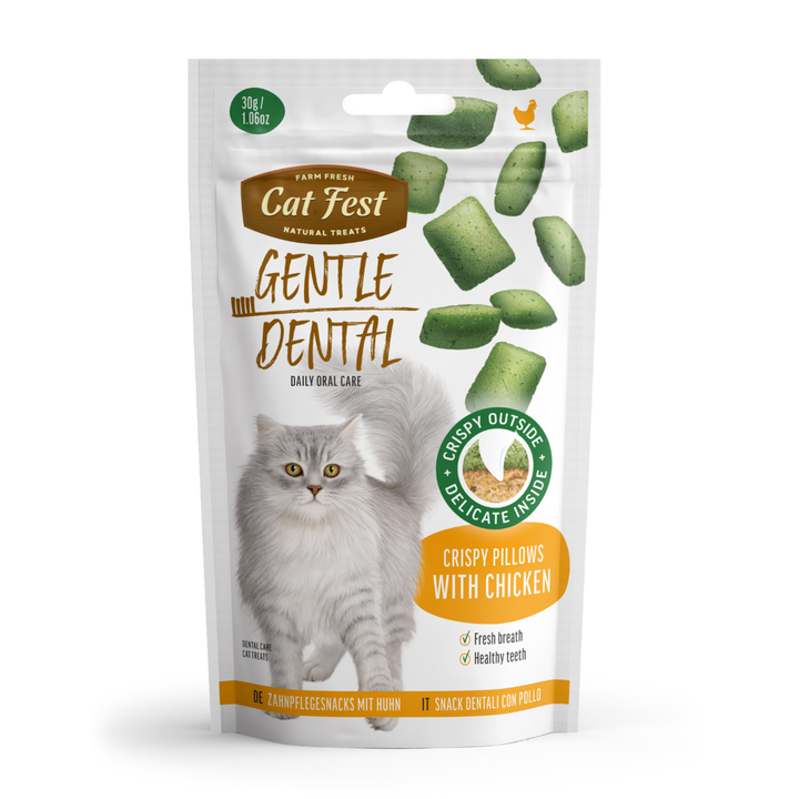 Catfest Crispy Pillows with Chicken – Dental Cat Treats - Rufftail Pune