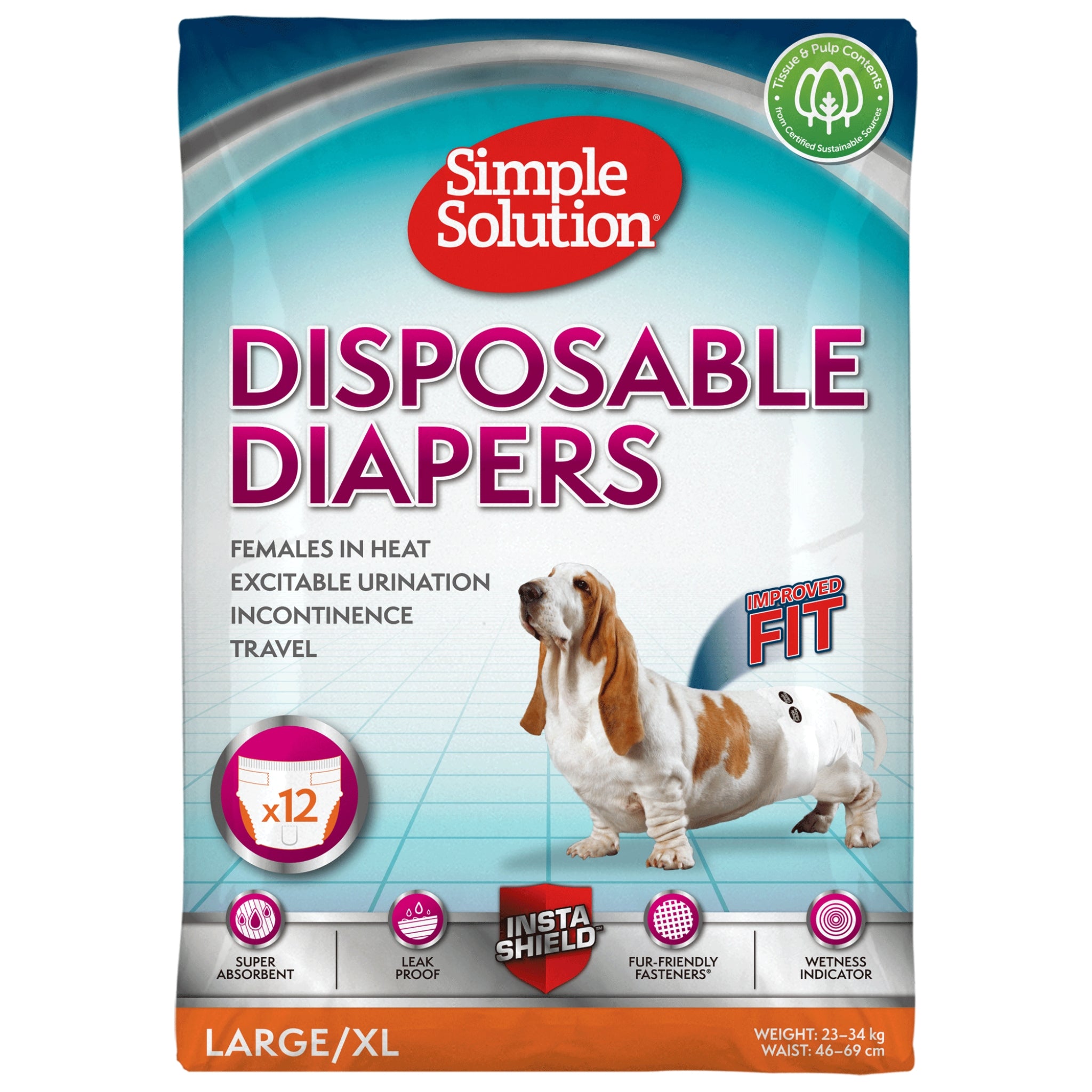Simple Solution Disposable Dog Diapers – Pack of 12 Pads - Rufftail