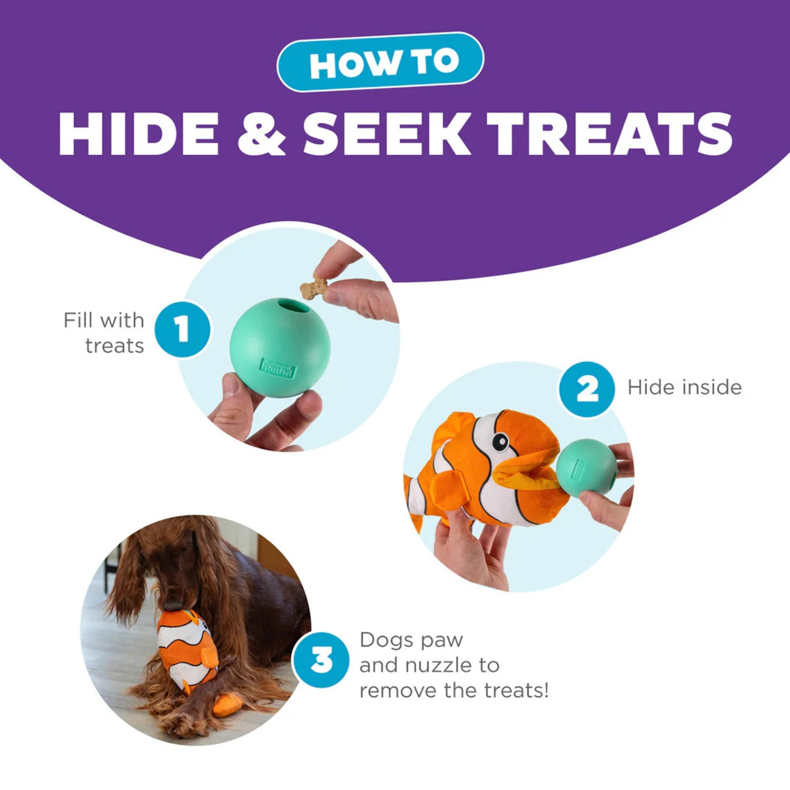 Outward Hound Big Mouth Clown Fish Orange- Hidden Treat Ball Inside - Rufftail