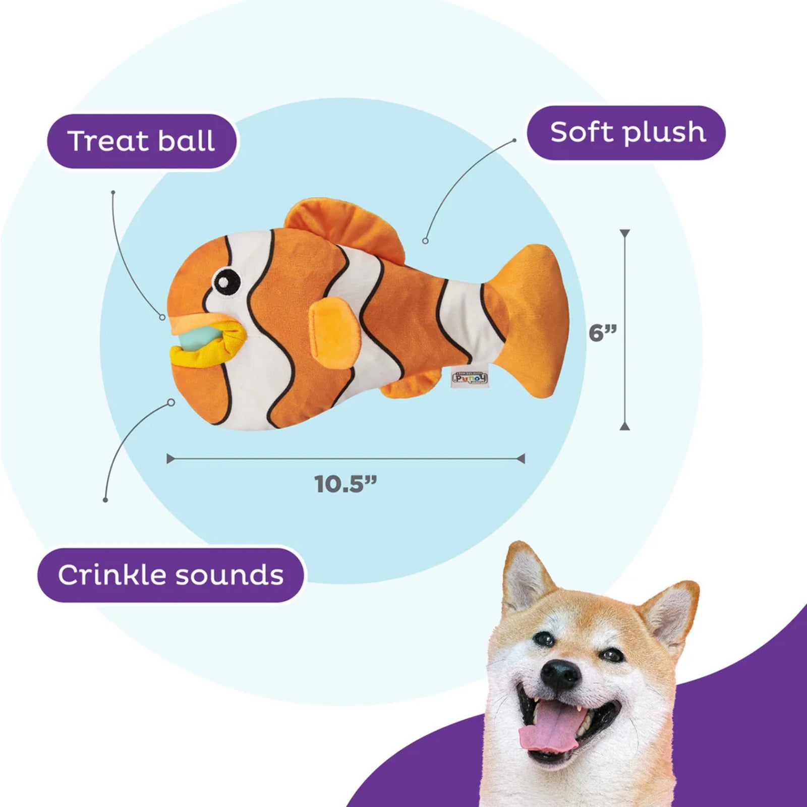 Outward Hound Big Mouth Clown Fish Orange- Hidden Treat Ball Inside - Rufftail