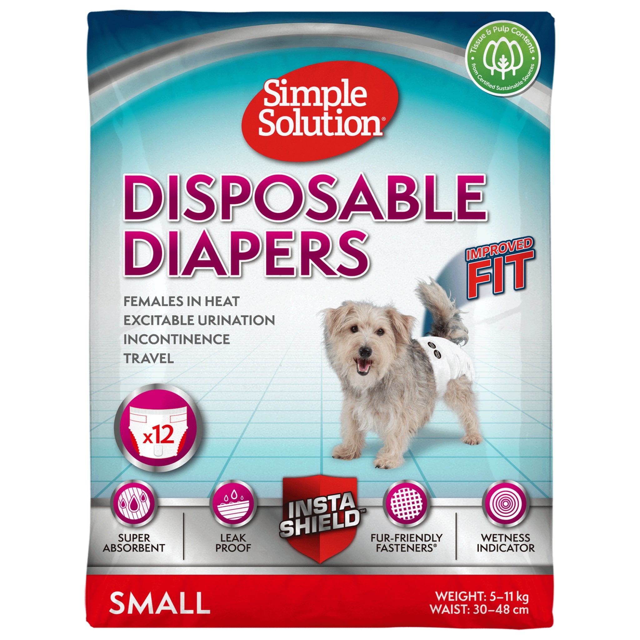 Simple Solution Disposable Dog Diapers – Pack of 12 Pads - Rufftail