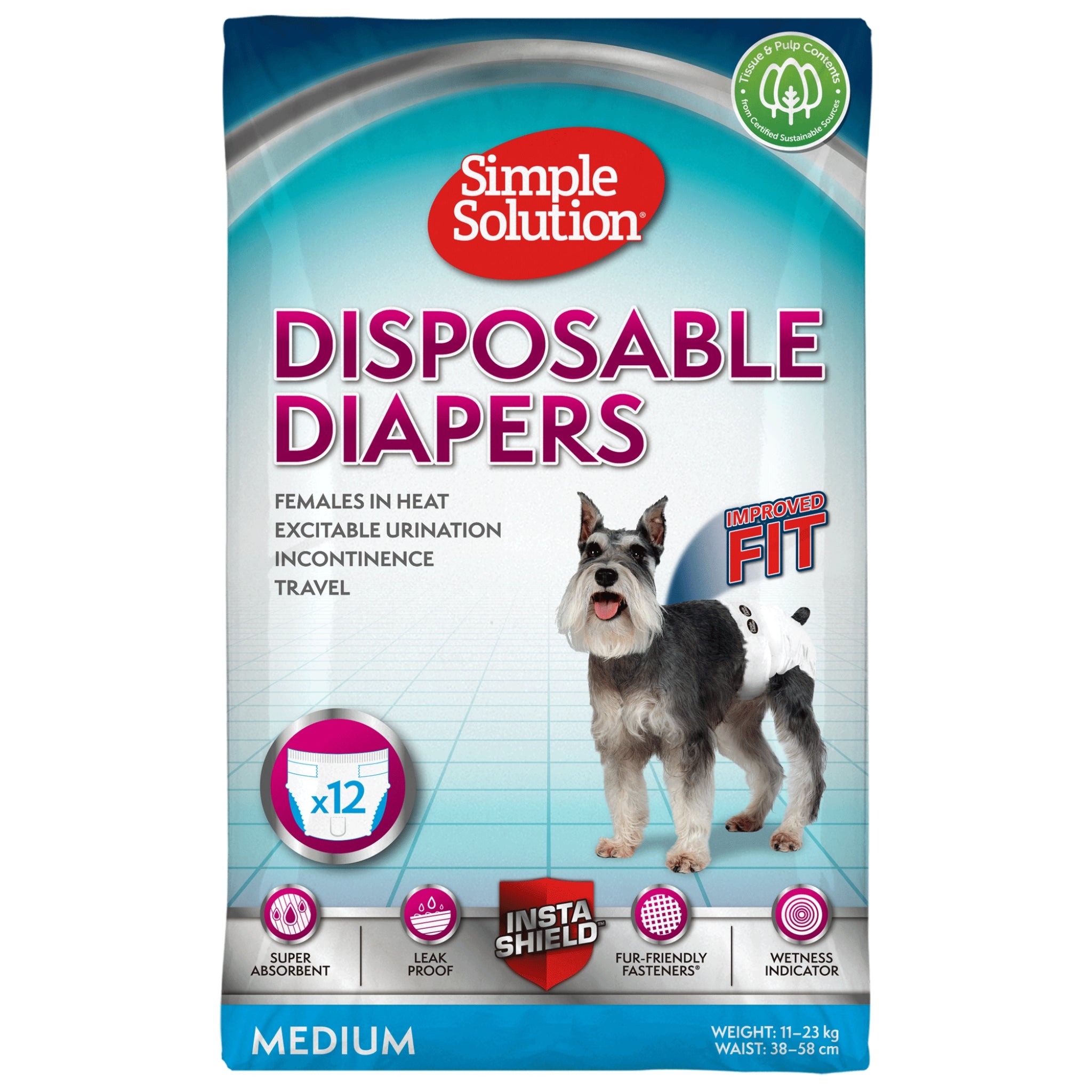 Simple Solution Disposable Dog Diapers – Pack of 12 Pads - Rufftail