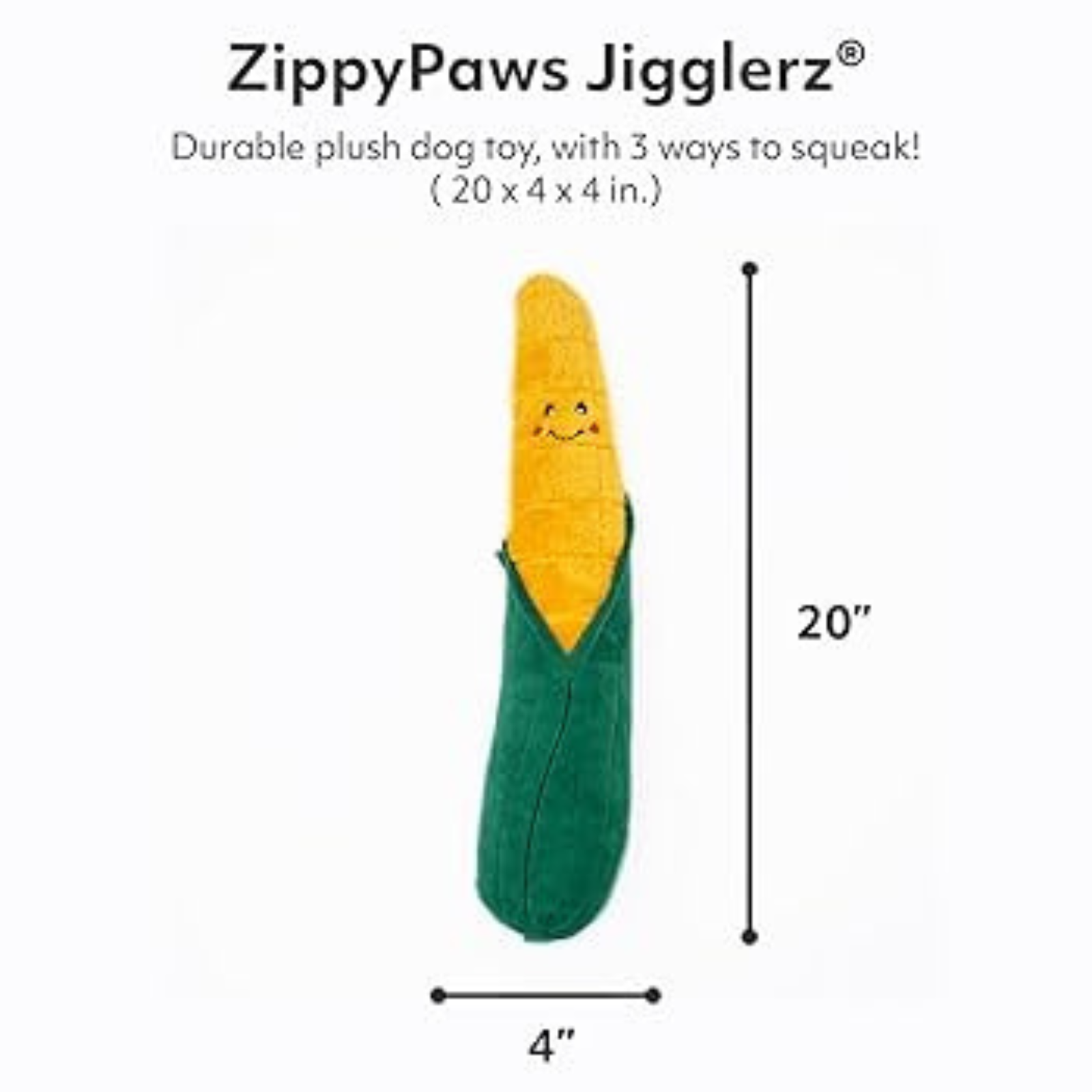 Zippy Paws Jigglerz Corn - Squeaky Plush Large Dog Toy