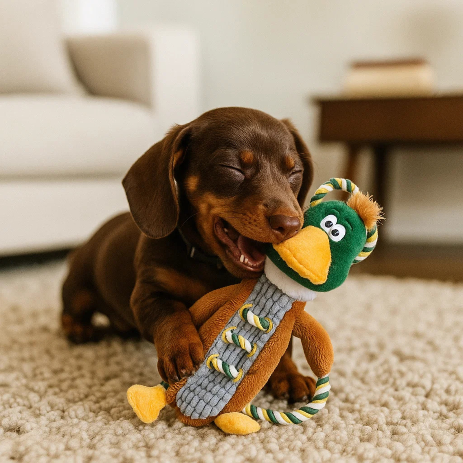 FOFOS Dog Toy Mallard Duck Rope Tug- Soft, Squeaky & Rope Toy product image 4 - Rufftail Pune