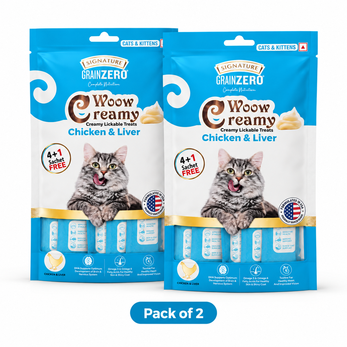 Signature Grain Zero Woow Creamy Chicken & Liver Lickable Treats For Cat & Kitten - 75 g