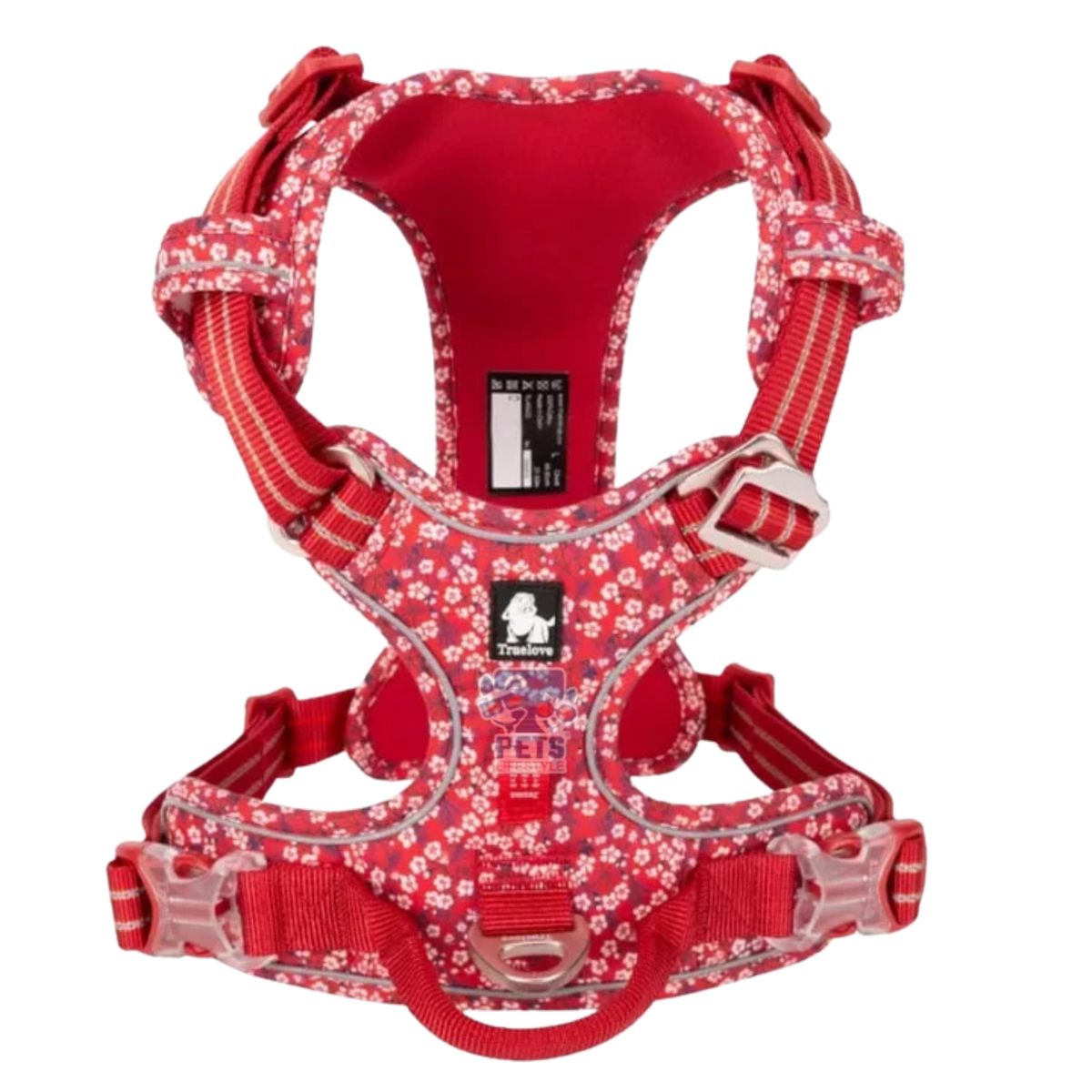 Truelove Floral No-Pull Dog Harness Cordura Fabric - Poppy Red
