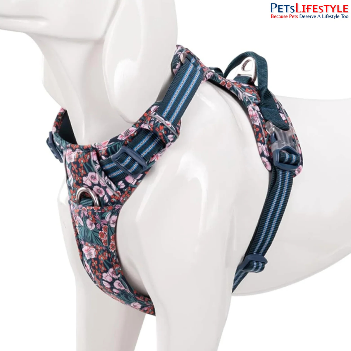 Floral No-Pull Dog Harness Cordura Fabric - Navy Blazer