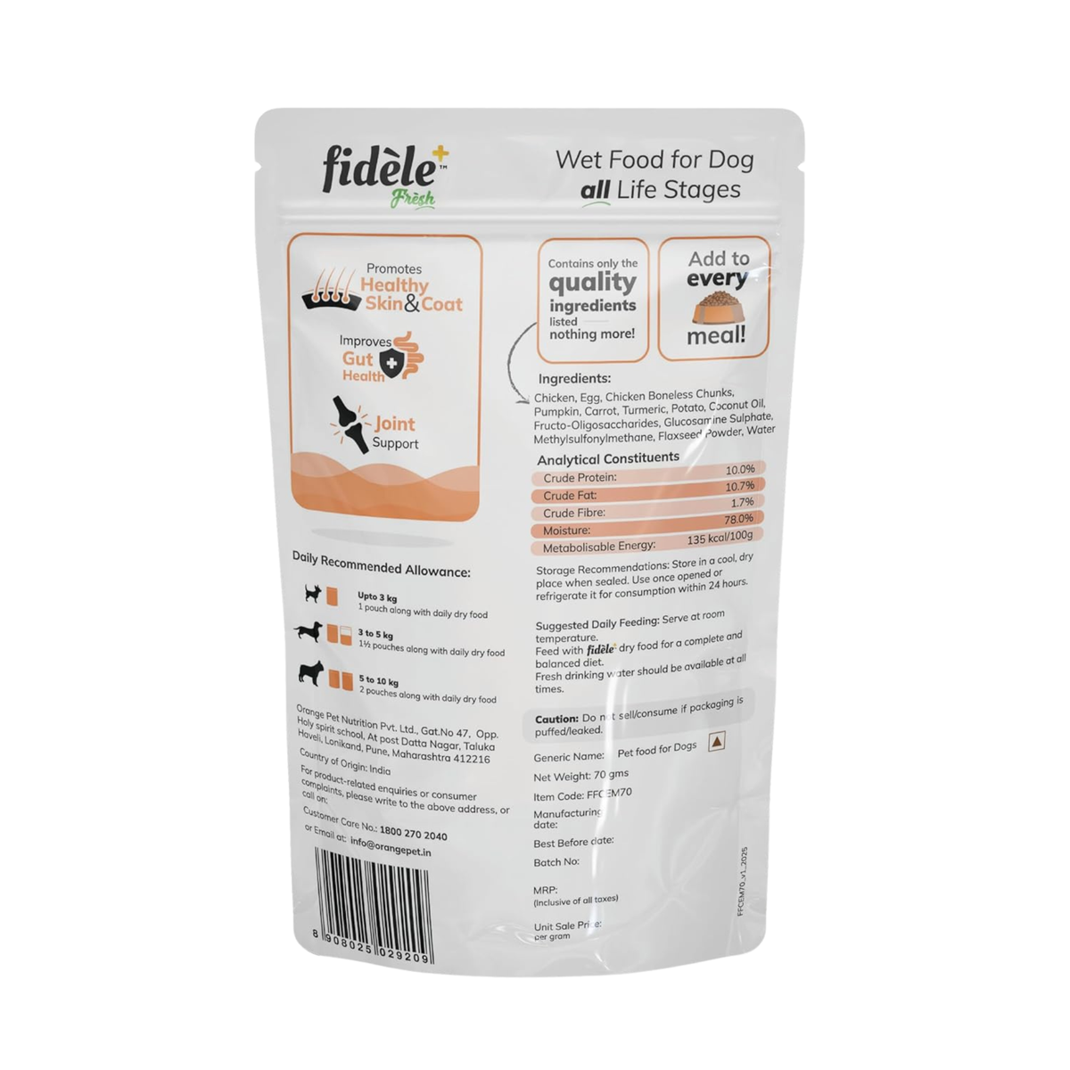 Fidele+ Fresh Chicken & Egg With Vegetables For Mini Breed (12x70g)