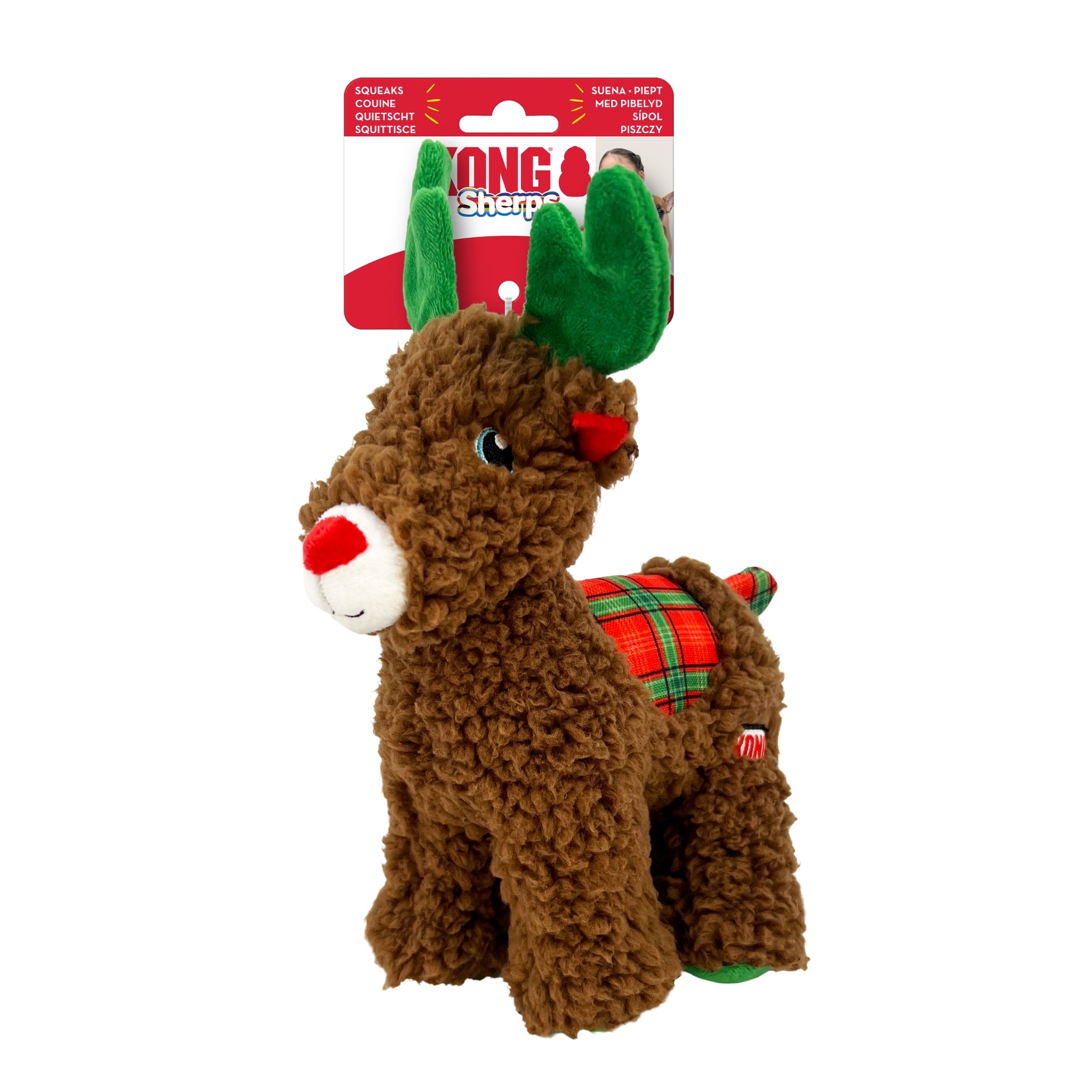 KONG Holiday Sherps Reindeer Toys - Soft & Squeaky Dog Toys - Rufftail