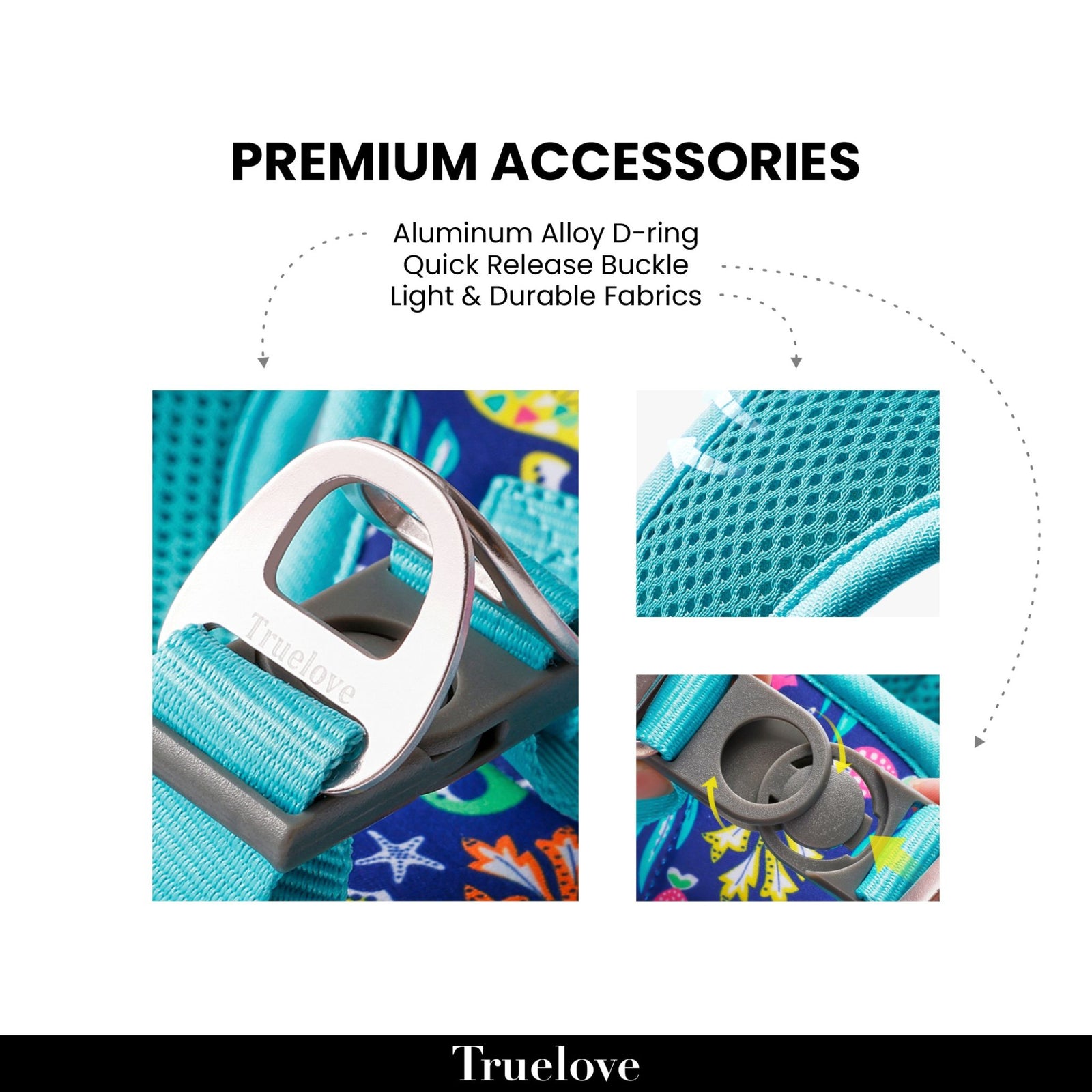 Truelove Floral Harness for Small & Medium Dog Breeds- Blue Atoll product image 3 - Rufftail Pune