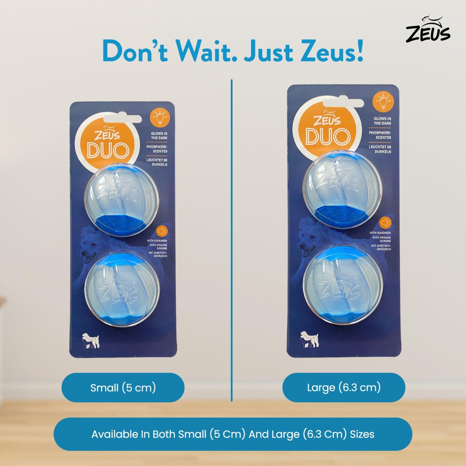 Zeus DUO Ball with Squeaker & Glow for Dogs 2 pk - Rufftail