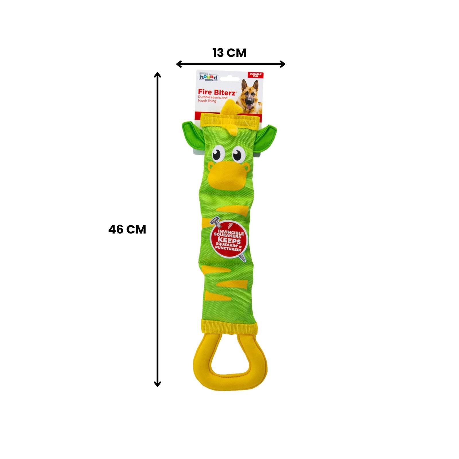 Outward Hound Fire Biterz Zebra Green, Large With Squeak Plush Interactive Toy For Dog