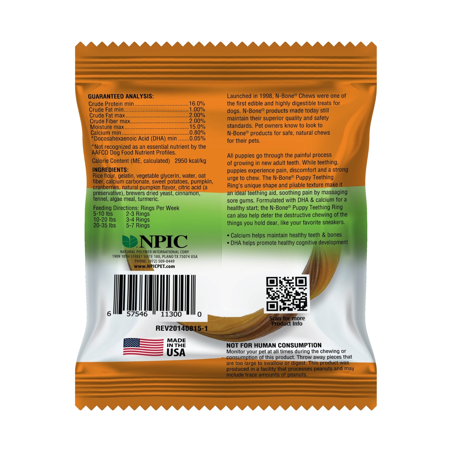 NPIC N-Bone Puppy Teething Ring Puppy Teething Ring Pumpkin Flavor 34g - Rufftail