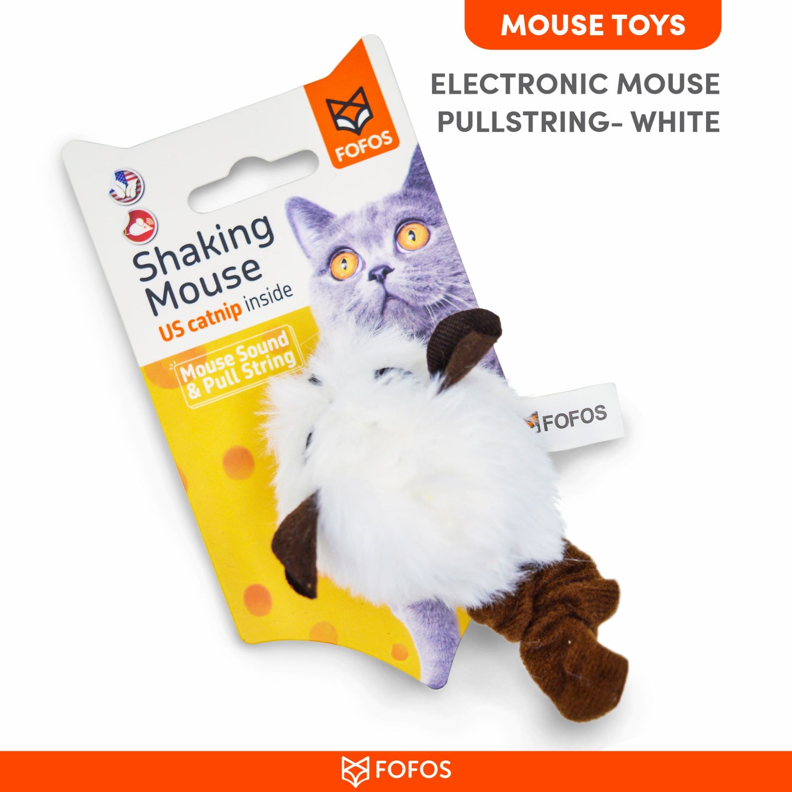 BarkButler x Fofos Pull String & Sound Chip Mouse Electronic Cat Toy- White product image 2 - Rufftail Pune