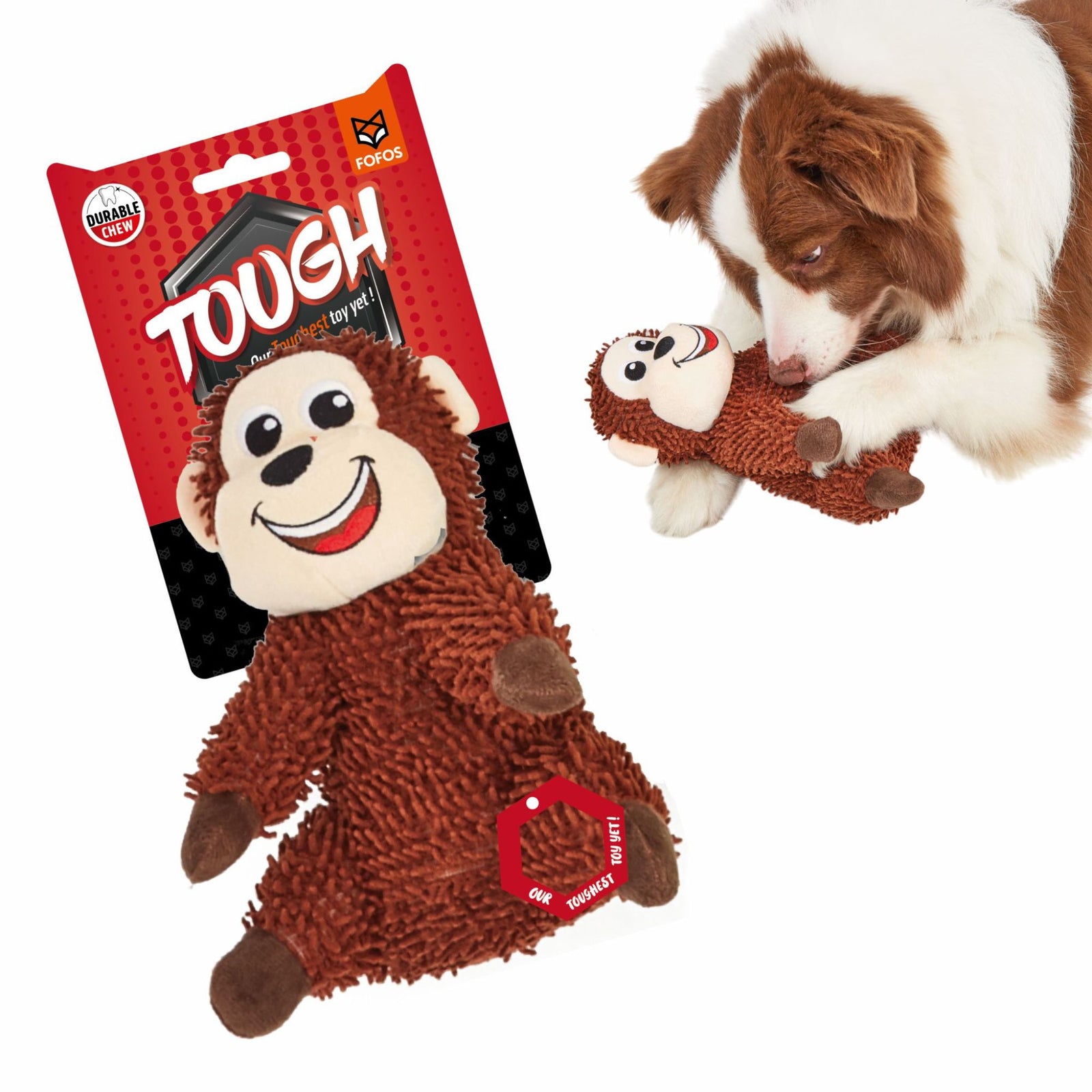 BarkButler x FOFOS Tough Dog Toy Monkey - Durable & Fun Chew Toy for Dogs - Rufftail