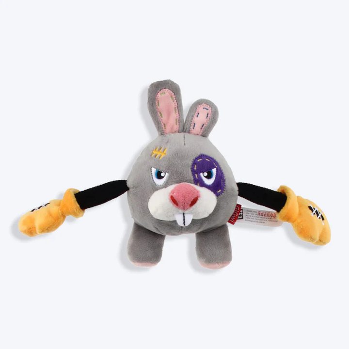 GiGwi Rabbit Rock Zoo King Boxer With Squeaker, Bungee Arm Fetch Dog Toy - Grey - S - Rufftail