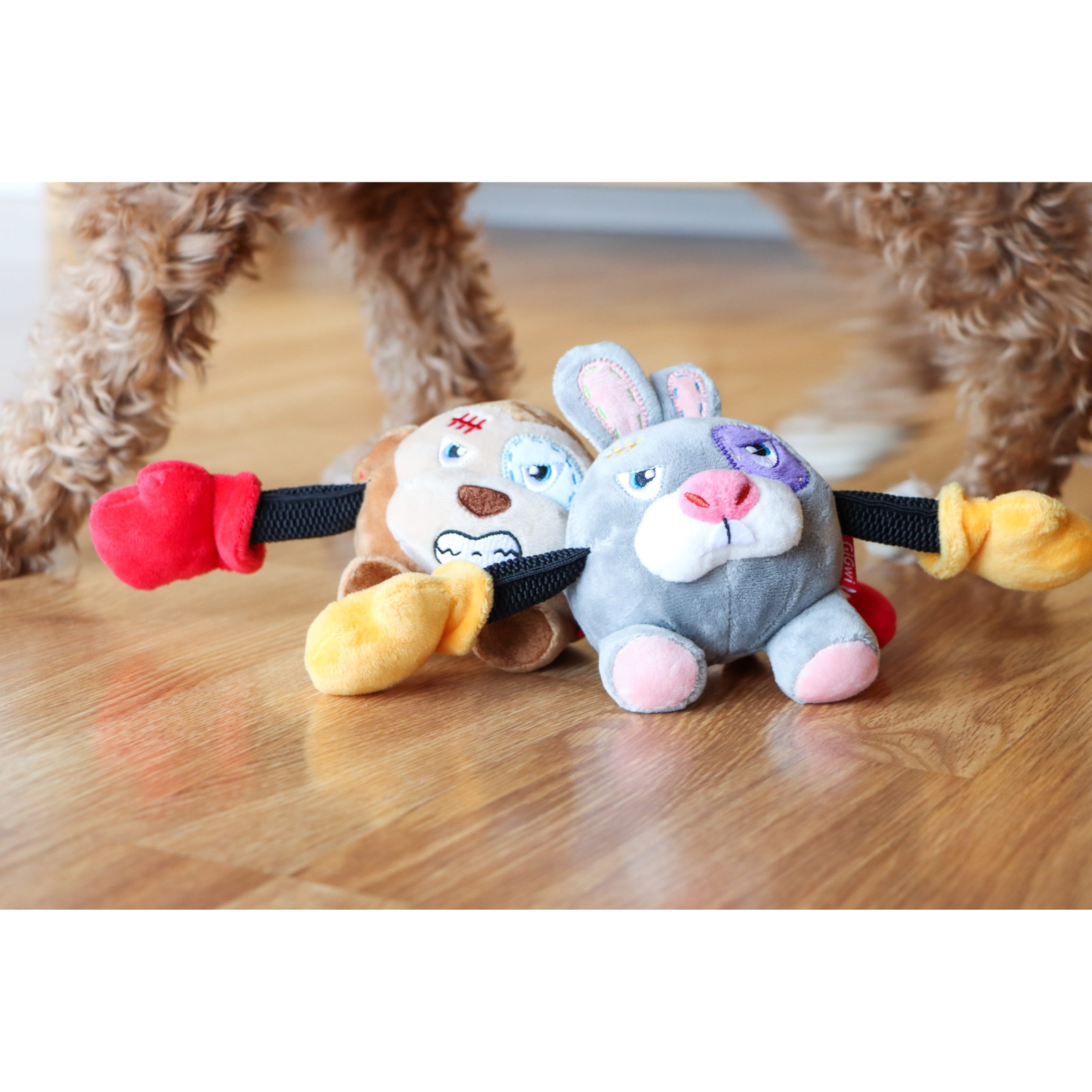 GiGwi Rabbit Rock Zoo King Boxer With Squeaker, Bungee Arm Fetch Dog Toy- Grey- S product image 4 - Rufftail Pune