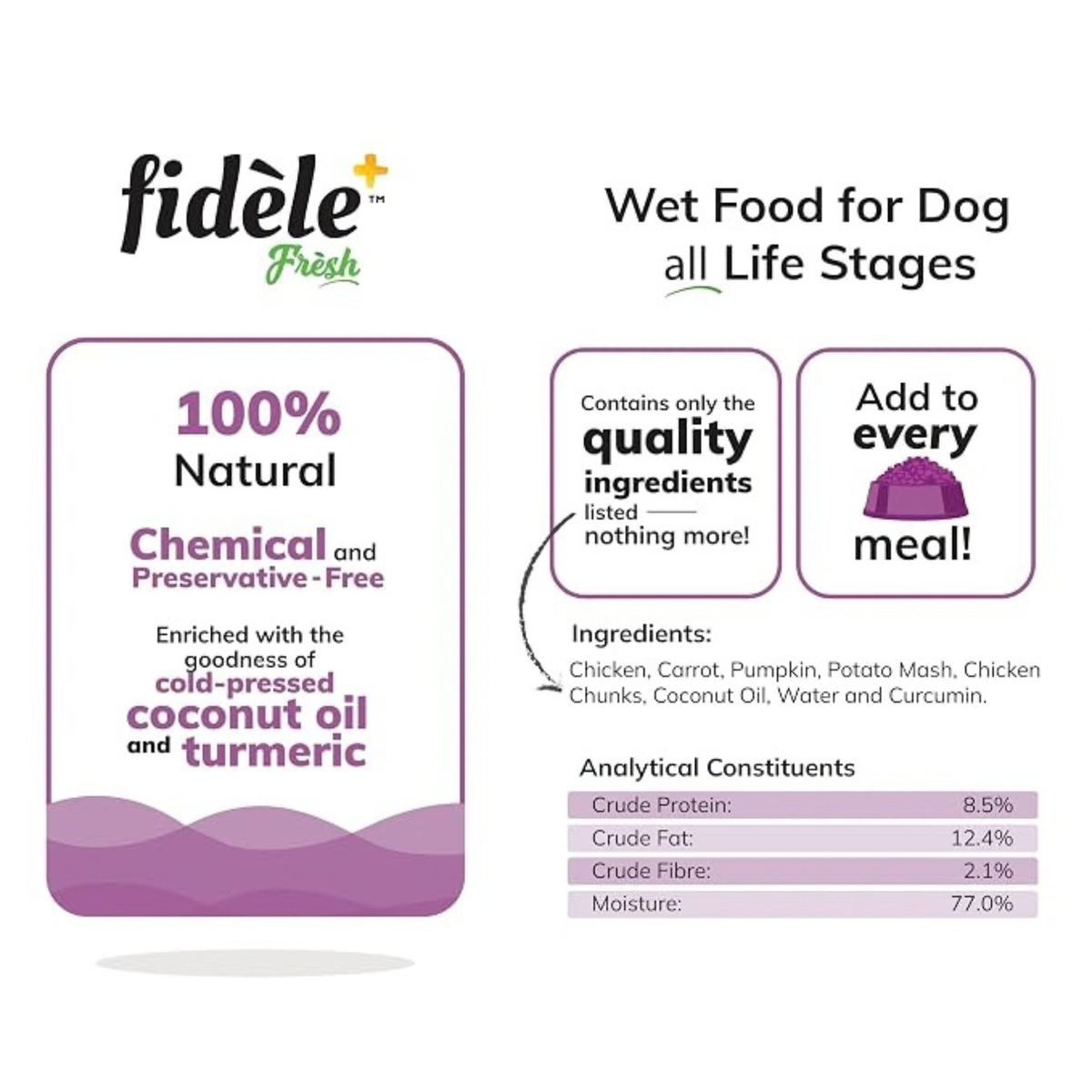 Fidele+ Fresh Chicken Wet Dog Food for Mini Breeds (12x70 g)