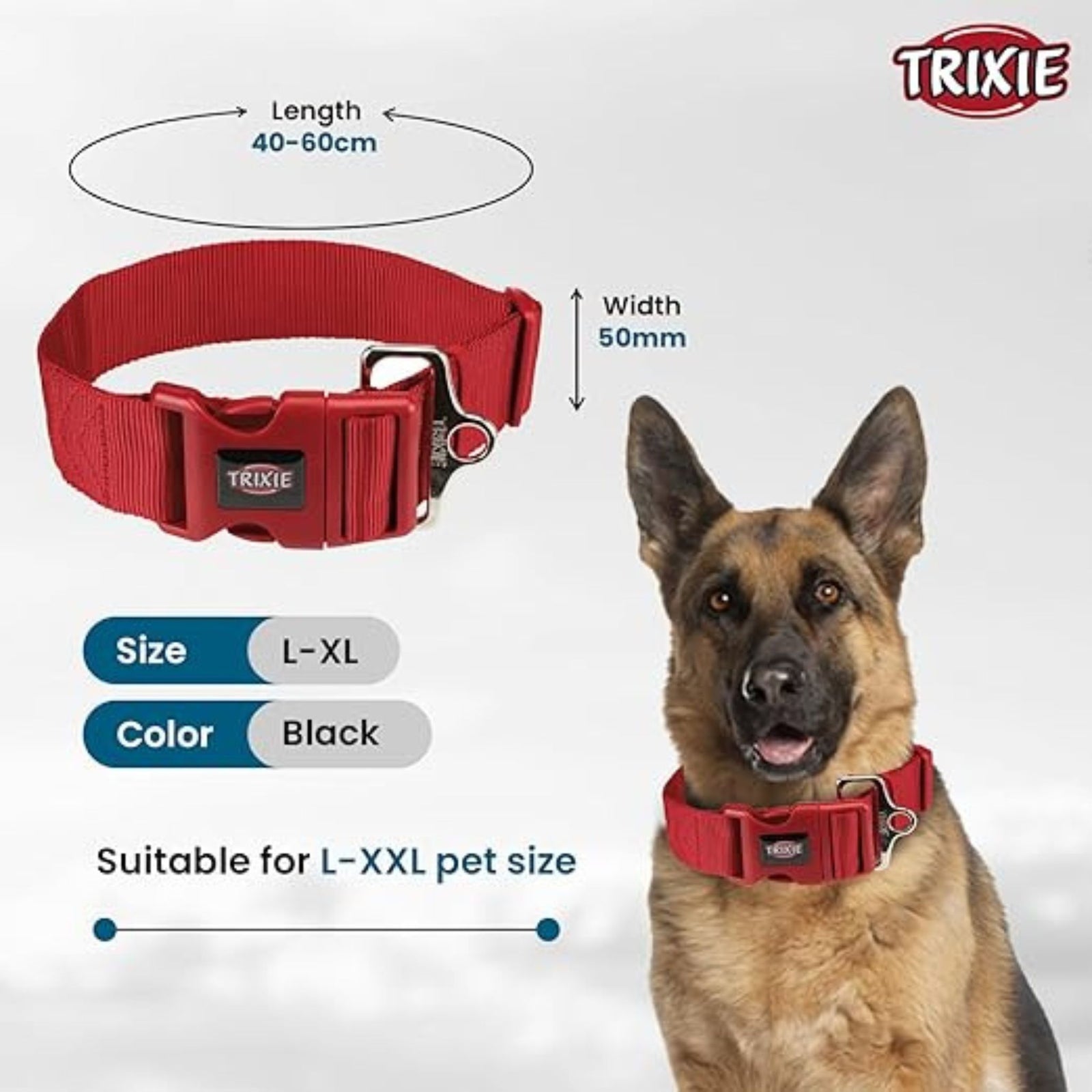 Trixie Extra Wide Premium Dog Collar- Red M-L product image 2 - Rufftail Pune