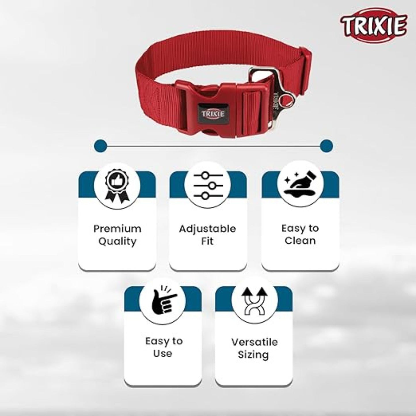 TRIXIE Dog Nylon Extra Wide Premium Collar M-L Red