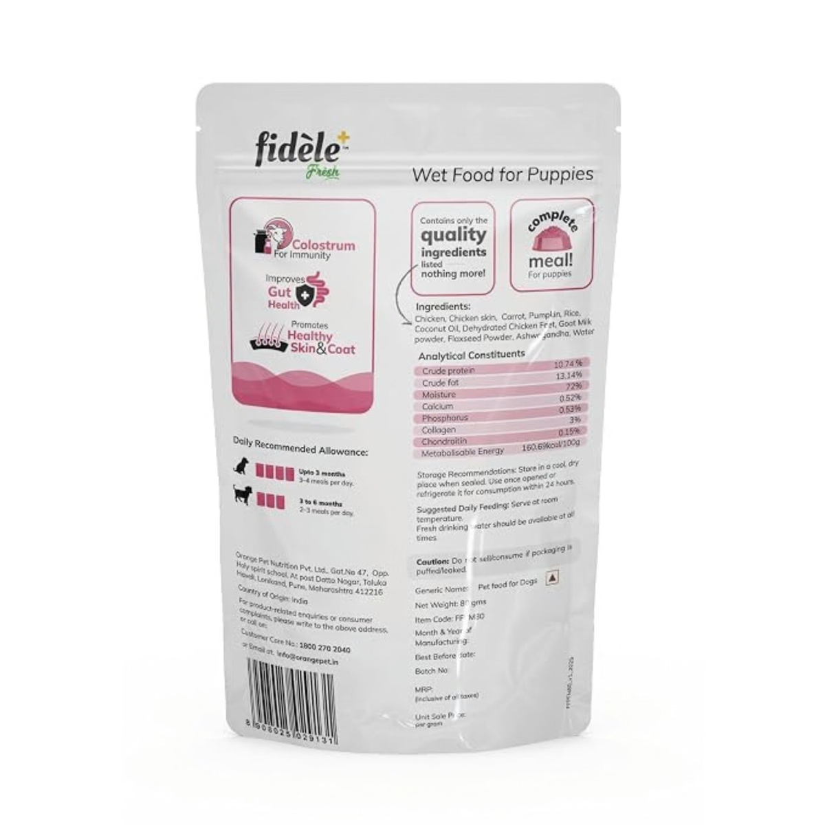 Fidele+ Fresh Wet Puppies Food for Mini Breeds (12x80g)