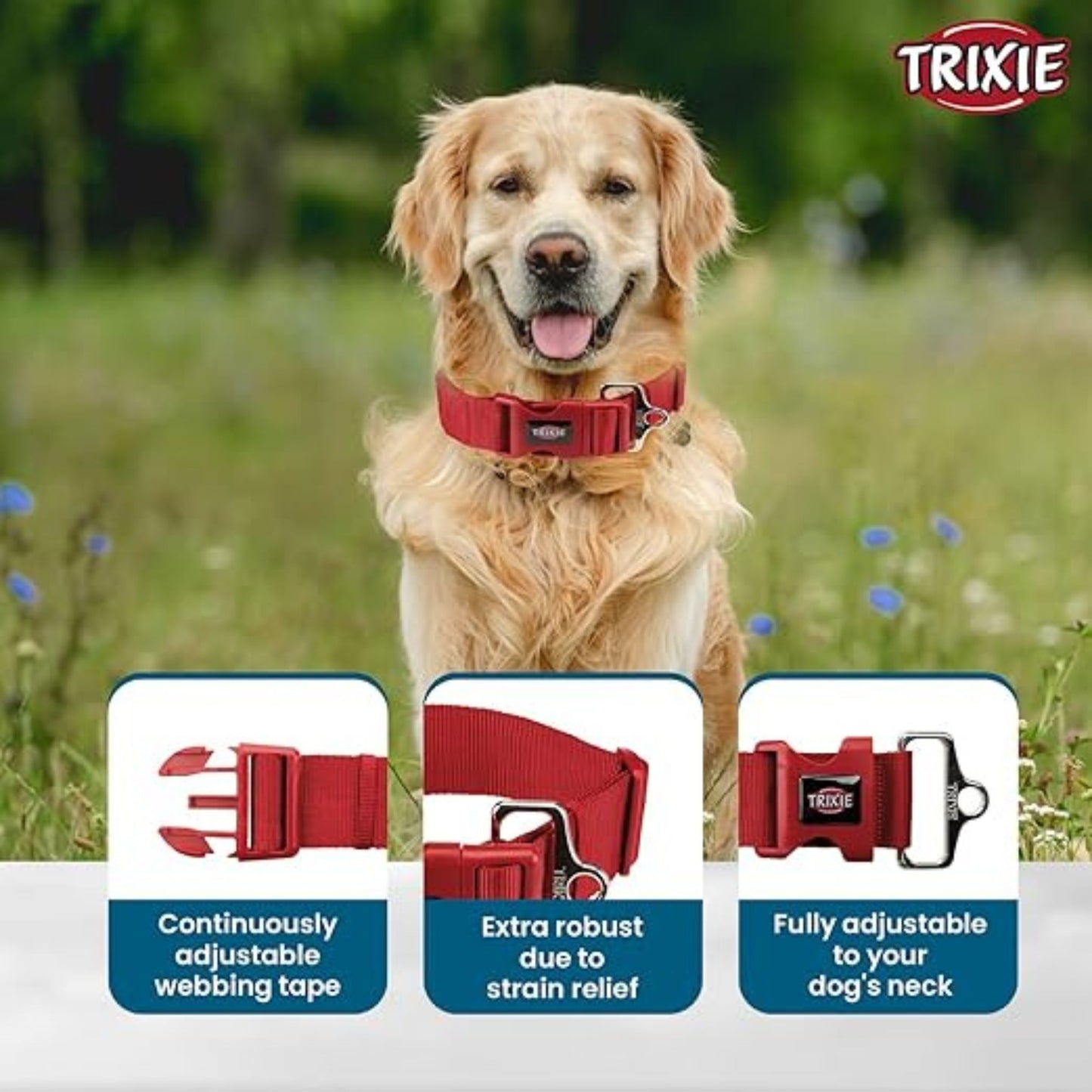 TRIXIE Dog Nylon Extra Wide Premium Collar M-L Red