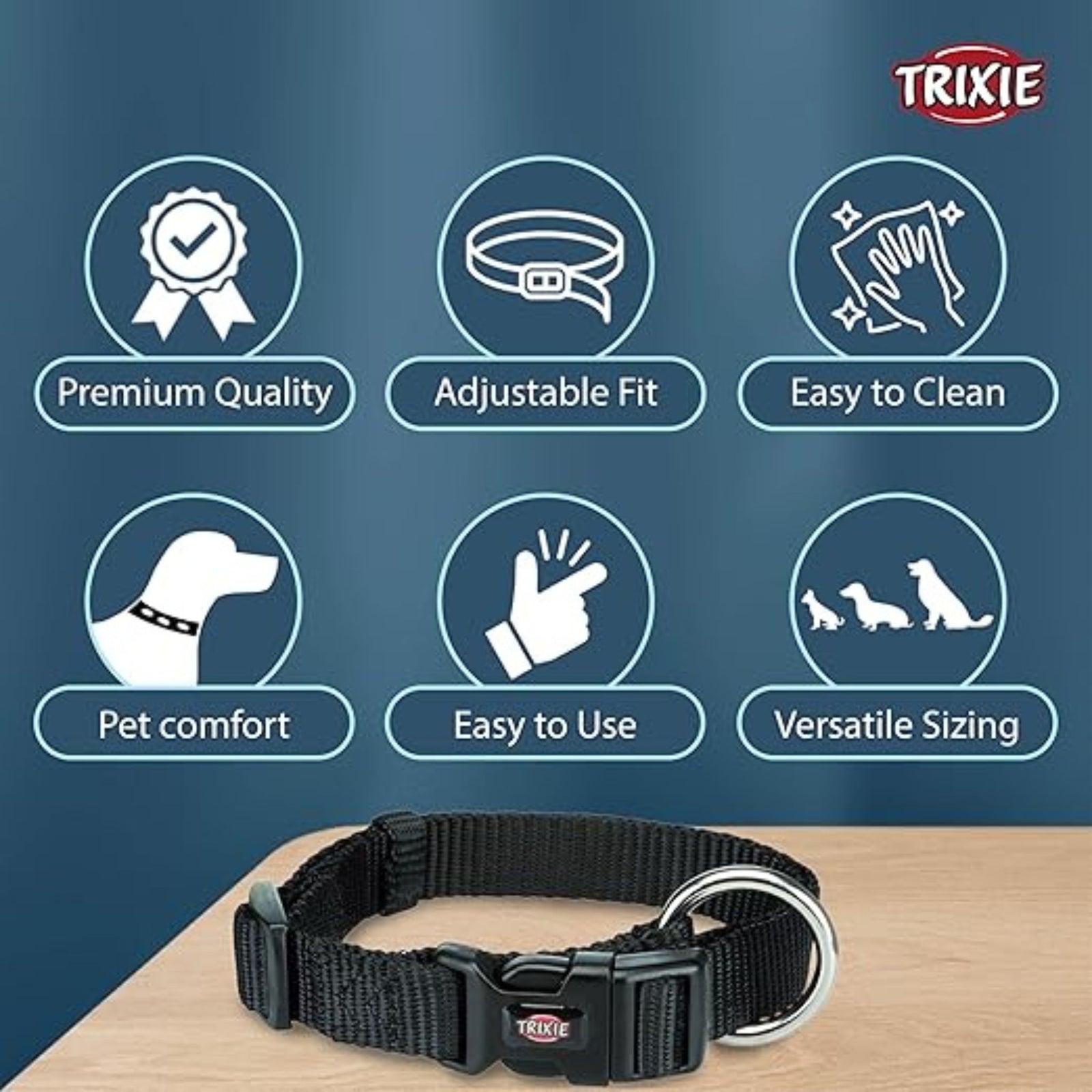Trixie Premium Dog Collar- Jet Black product image 4 - Rufftail Pune