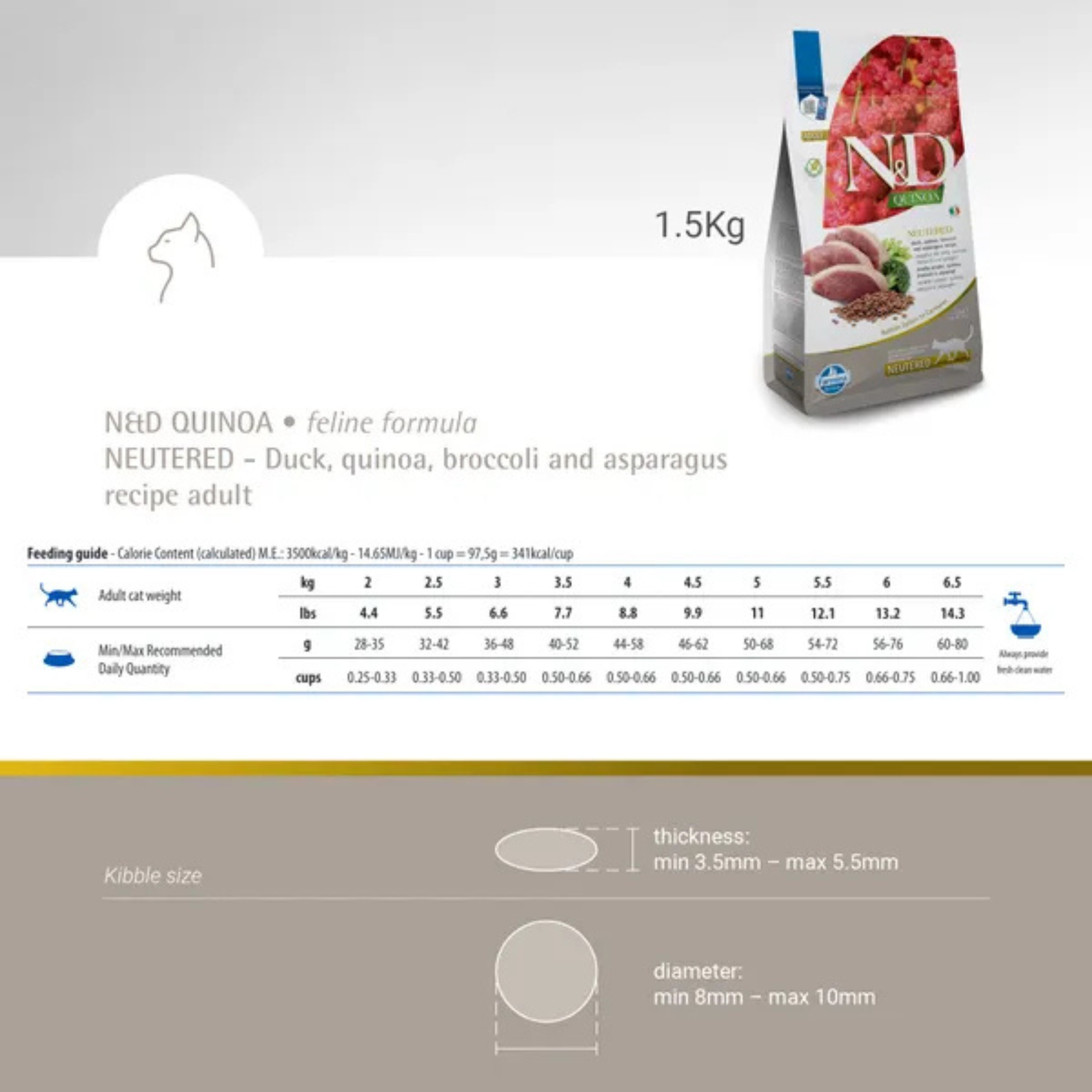 Farmina N&D Quinoa Neutered Adult Cat Dry Food (Duck, Quinao, Broccoli) product image 6 - Rufftail Pune