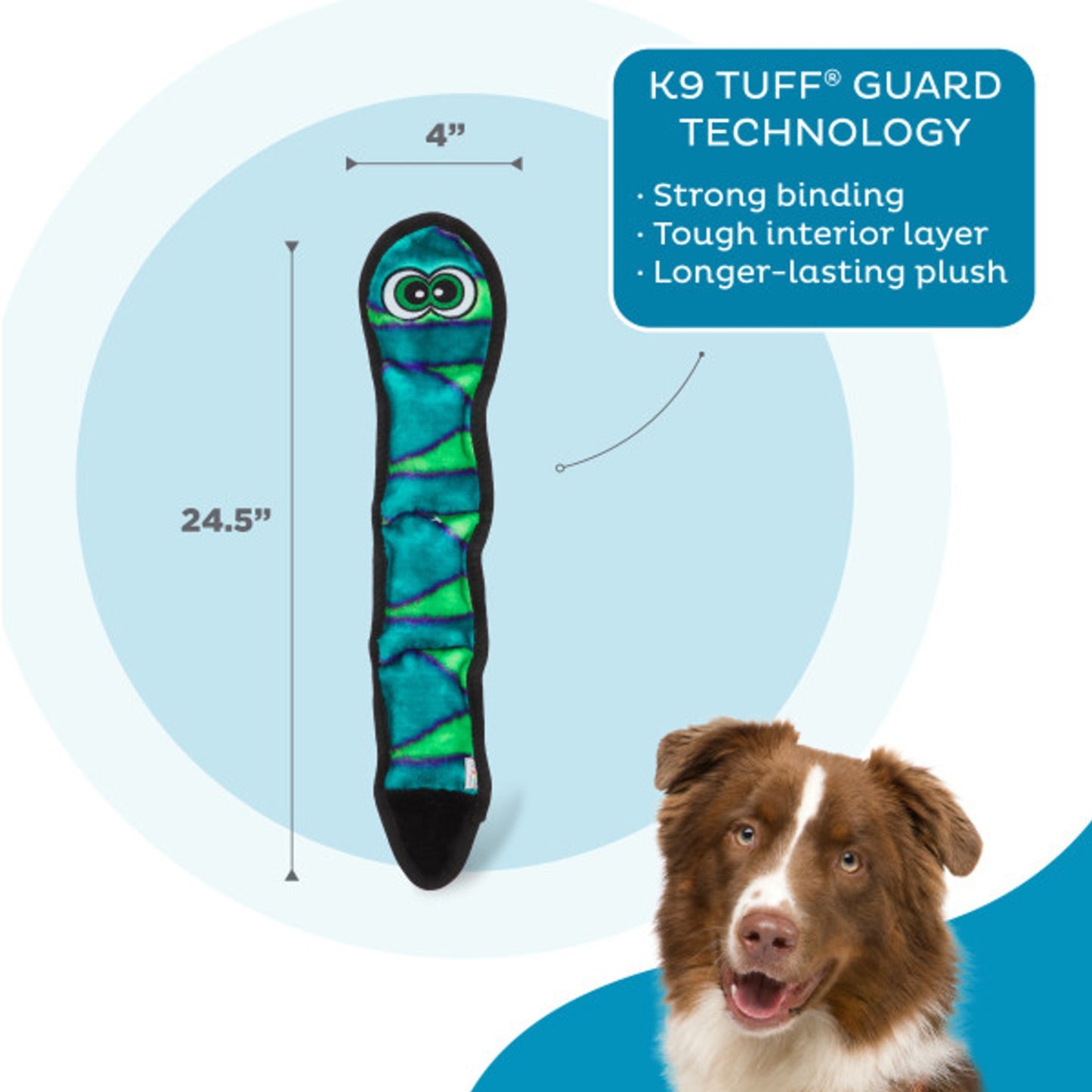Outward Hound Durablez Snake Squeaky Interactive Dog Toy - Blue LG