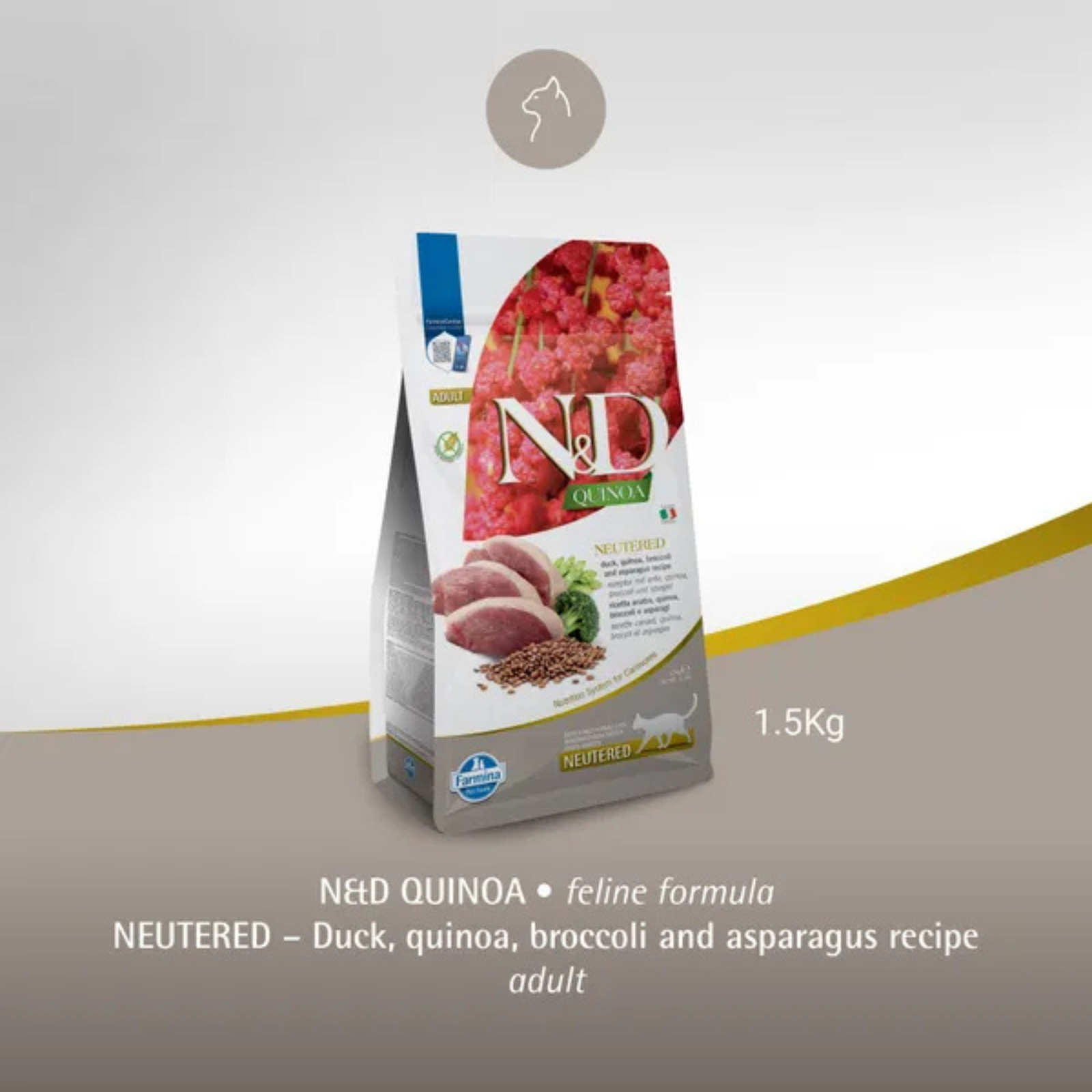 Farmina N&D Quinoa Neutered Adult Cat Dry Food (Duck, Quinao, Broccoli) product image 3 - Rufftail Pune