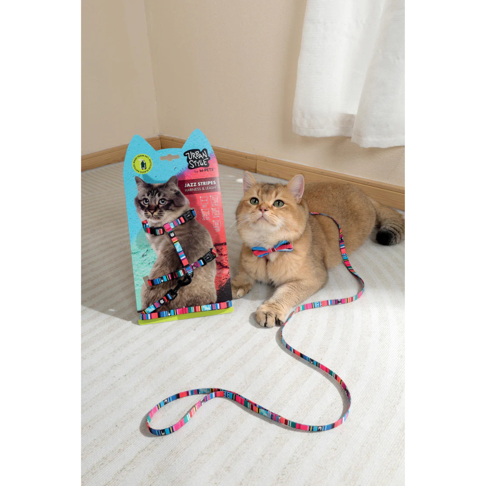 M-Pets URBANSTYLE Jazz Stripes Cat ECO SET (harness & leash) product image 2 - Rufftail Pune