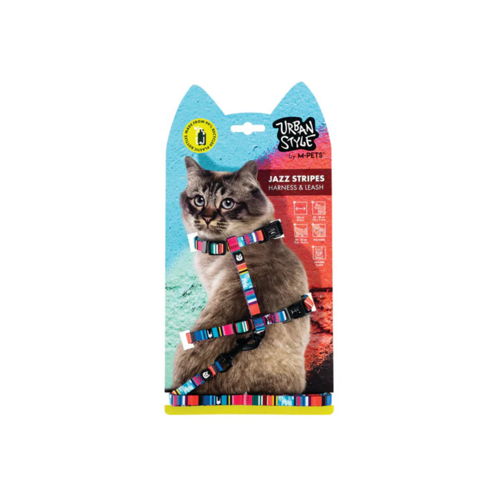 M-Pets URBANSTYLE Jazz Stripes Cat ECO SET (harness & leash) - Rufftail Pune