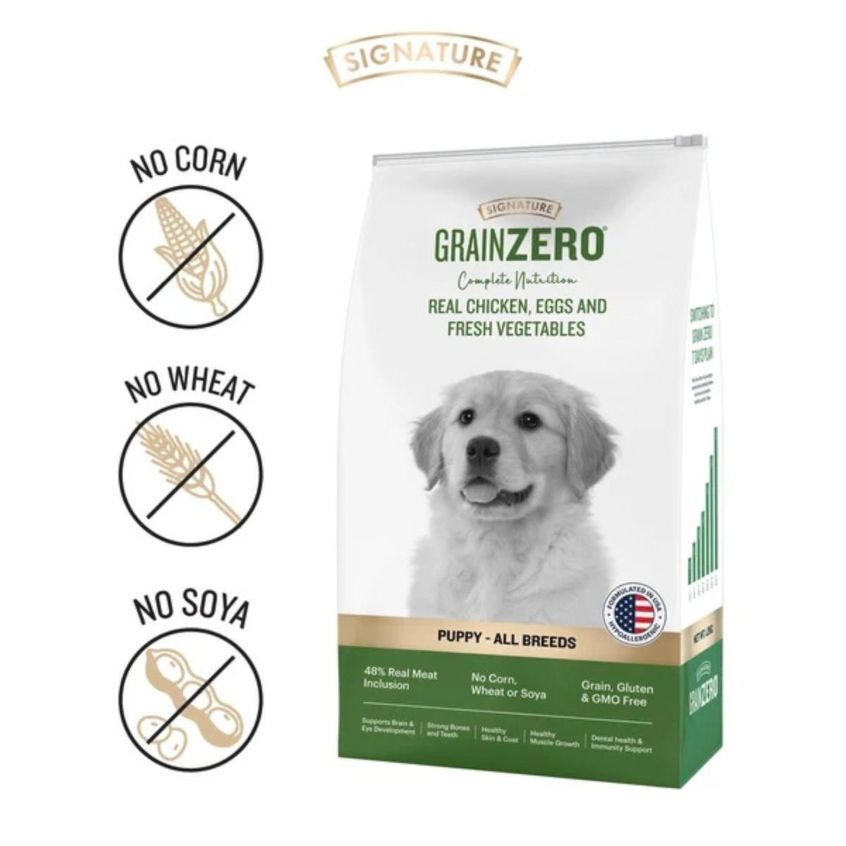 Signature Grain Zero Real Chicken, Egg and Vegetables Puppy Dog Dry Food- All Breeds
