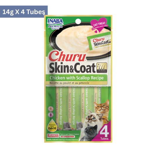 Inaba Churu Skin & Coat Tuna with Scallop Recipe Cat Treats (14gx4)