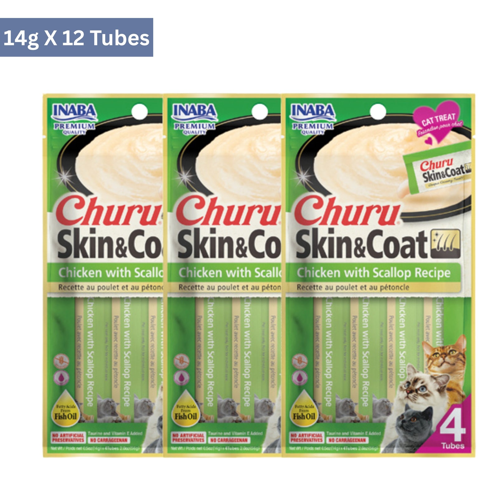 Inaba Churu Skin & Coat Tuna with Scallop Recipe Cat Treats (14gx4)