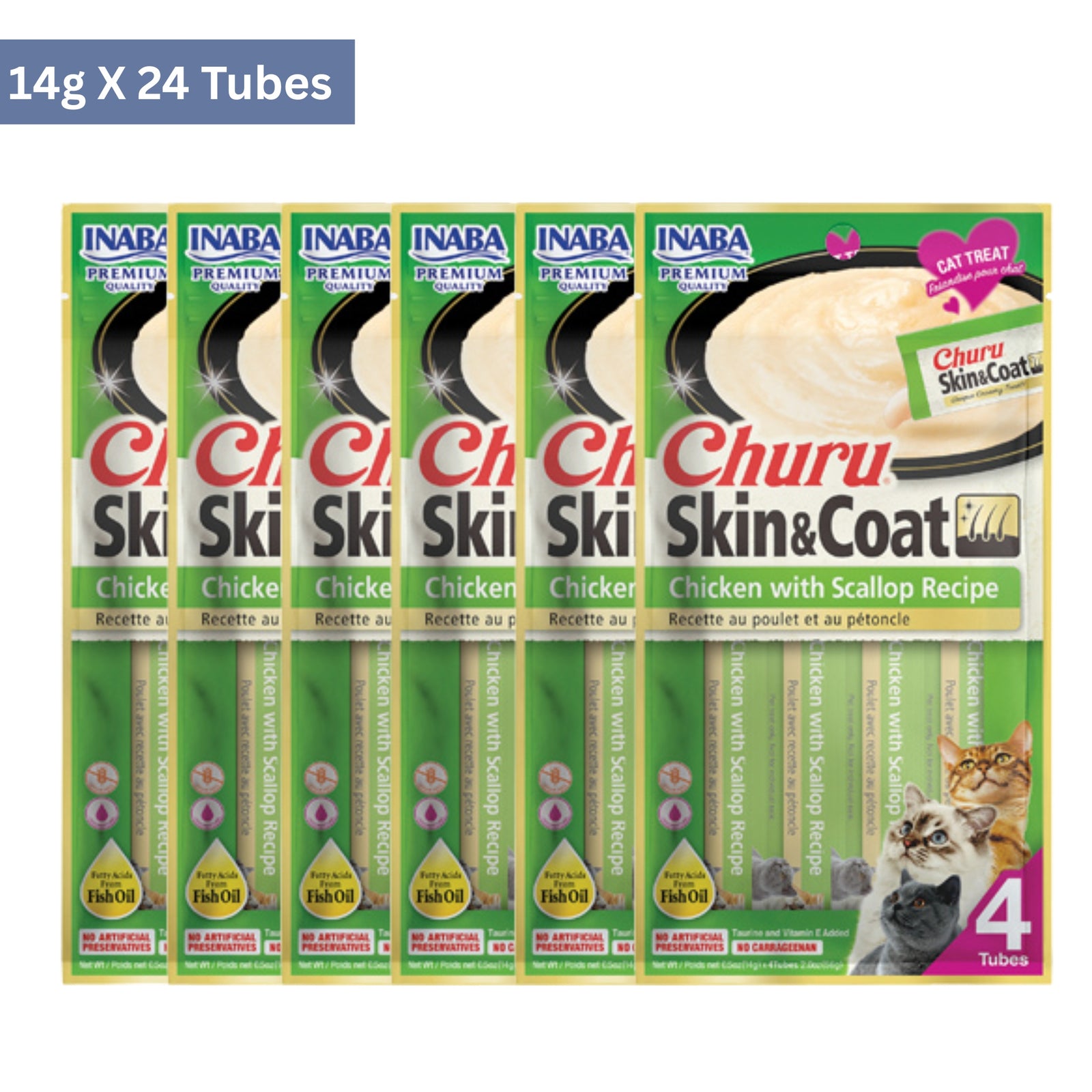 Inaba Churu Skin & Coat Tuna with Scallop Recipe Cat Treats (14gx4)