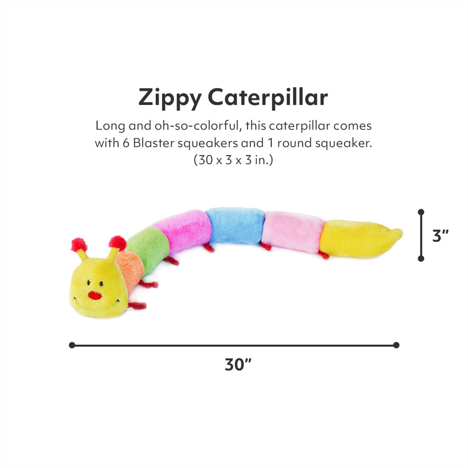 ZippyPaws Colorful Caterpillar Squeaky Stuffed Plush Dog Toy - Large - Rufftail