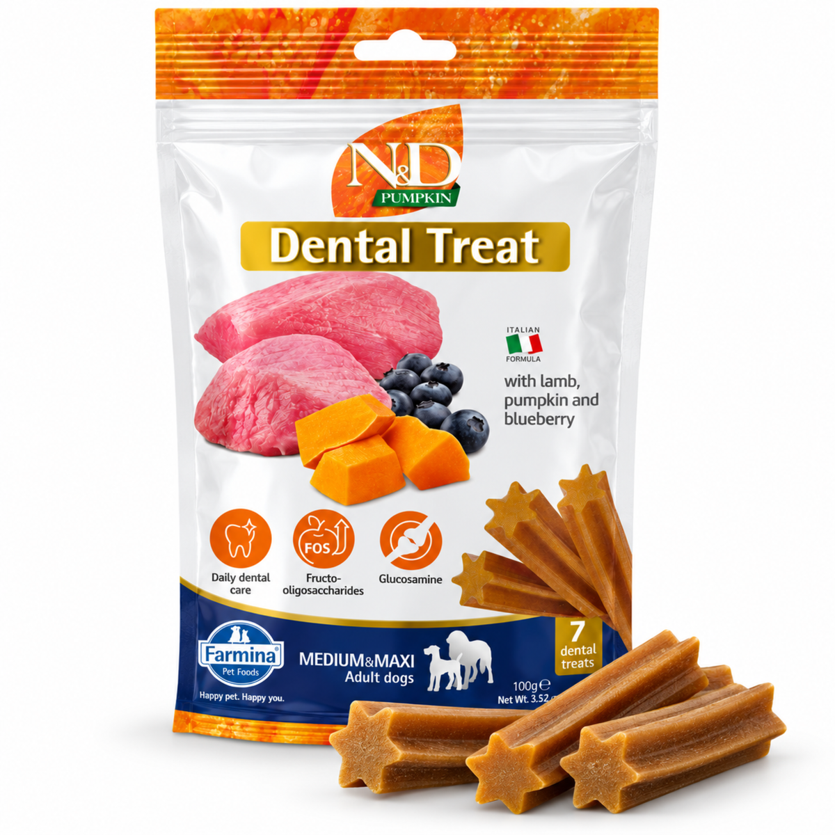 Farmina N&D Medium Maxi Dental Treats with Lamb, Pumpkin & Blueberry