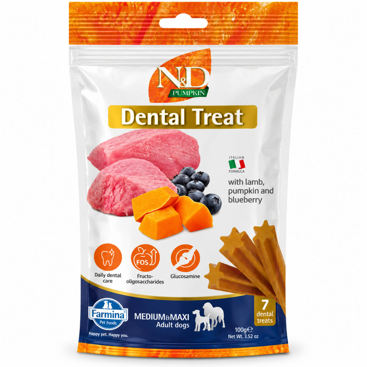 Farmina N&D Medium Maxi Dental Treats with Lamb, Pumpkin & Blueberry