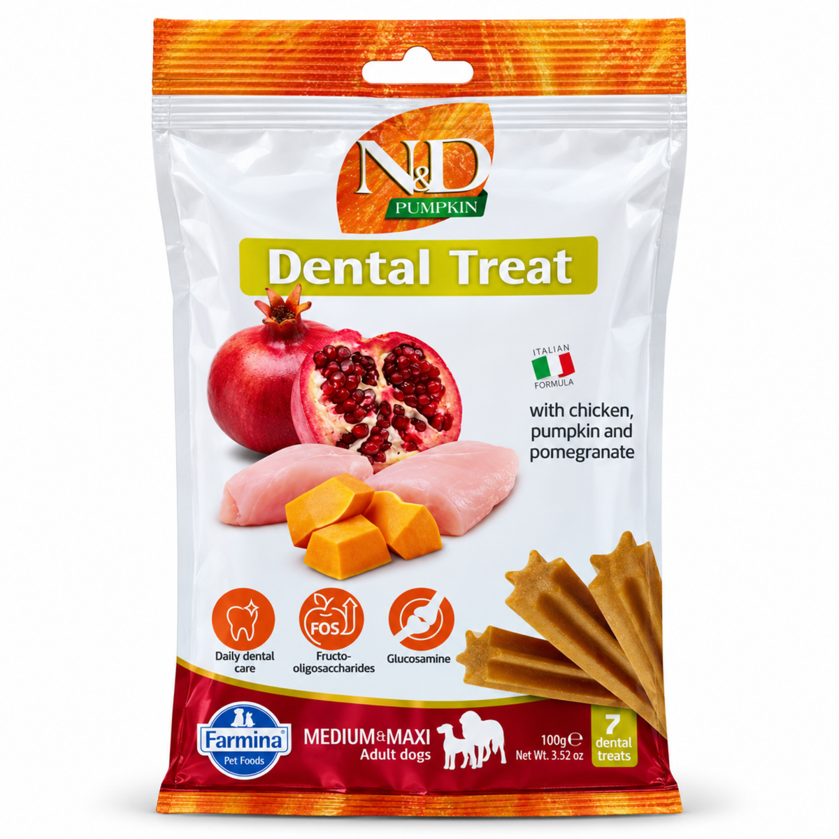 Farmina N&D Medium Maxi Dental Treats with Chicken, Pumpkin & Pomegranate