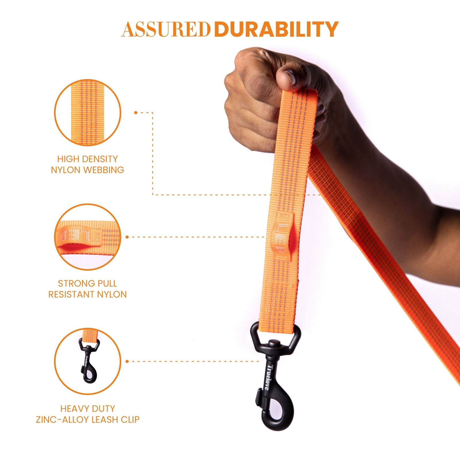 Truelove Nylon Dog Leash: Durable, Reflective & Comfortable- Orange product image 3 - Rufftail Pune