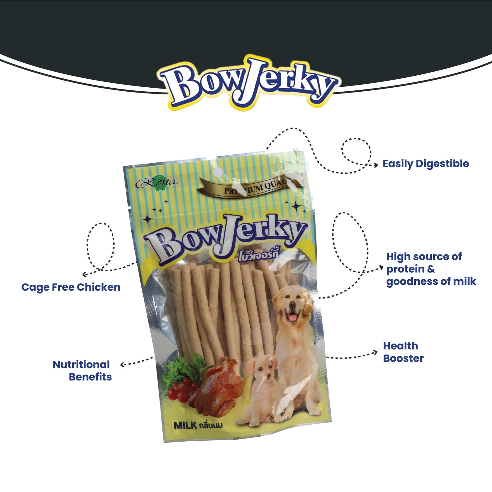 Rena BowJerky Milk Sticks Treats- 200g product image 2 - Rufftail Pune