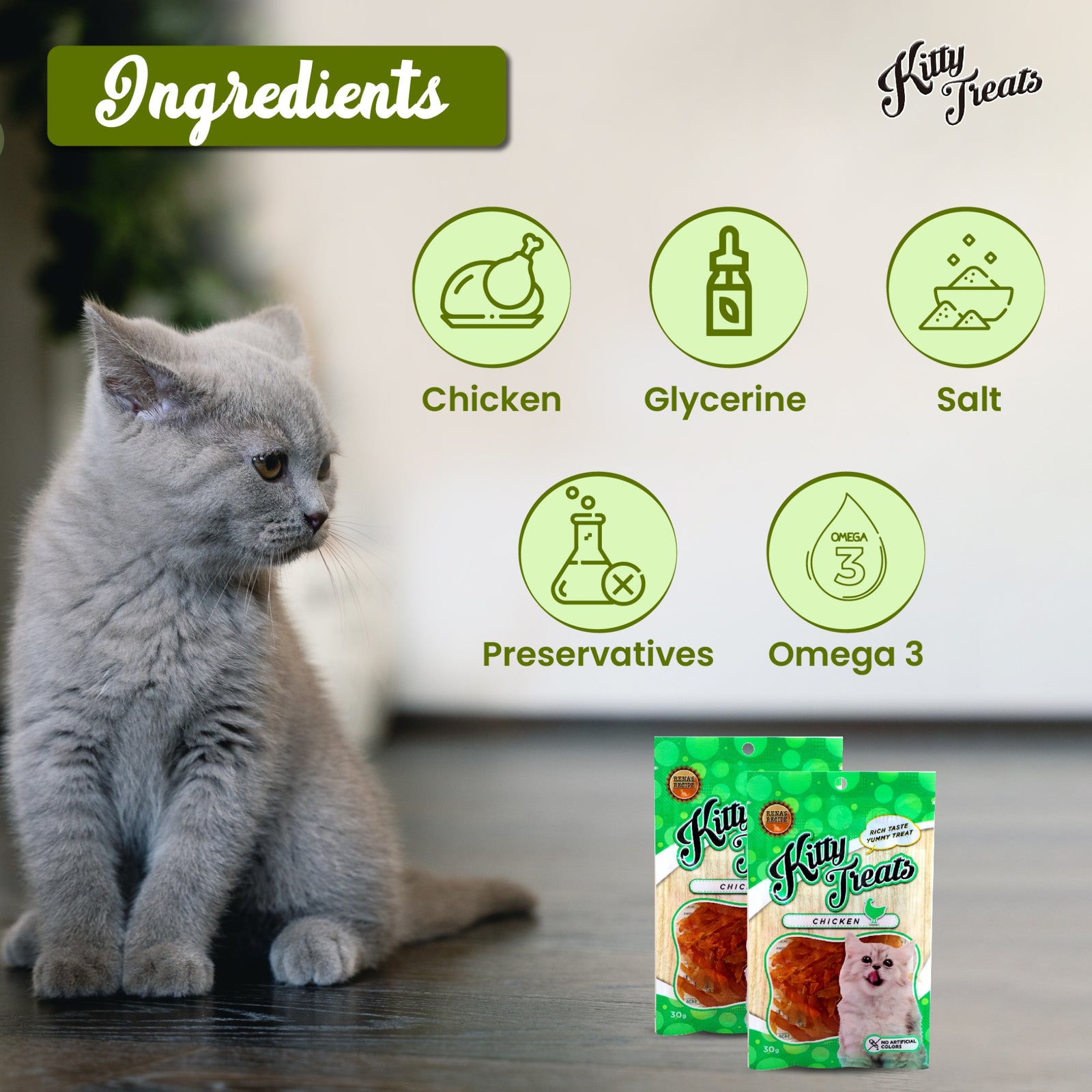 Cataholic, Kitty Cat Treats Soft Chicken Jerky Sliced - 30g - Rufftail