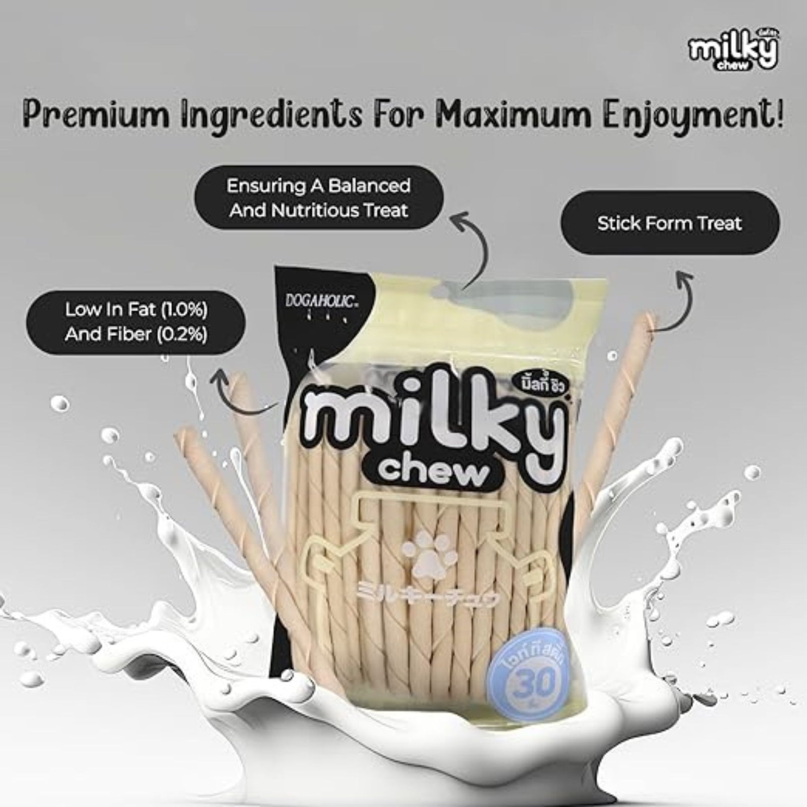 Dogaholic Milky Chew Stick Style Vegan Dog Treat- 30 pcs product image 3 - Rufftail Pune