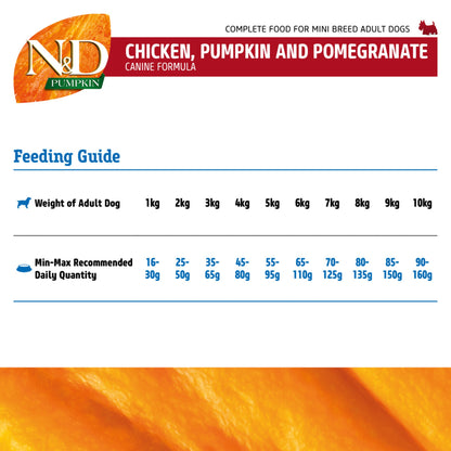 Farmina N&D Pumpkin Chicken & Pomegranate Grain Free Mini Breed Adult Dry Dog Food 7kg - Rufftail