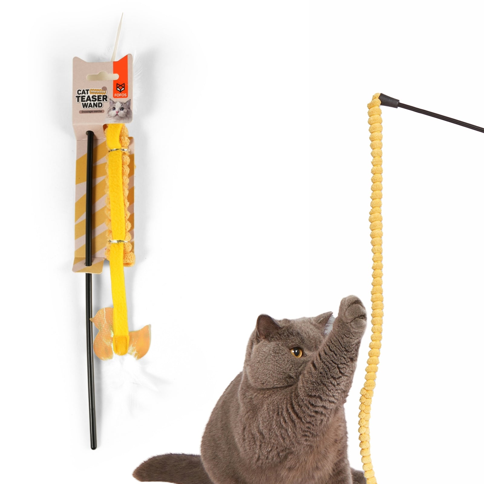 BarkButler x FOFOS Cat Teaser Wand Toy - Yellow - Rufftail
