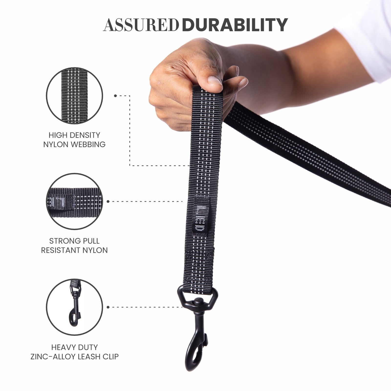 TRUELOVE Nylon Dog Leash: Durable, Reflective & Comfortable - Black - Rufftail