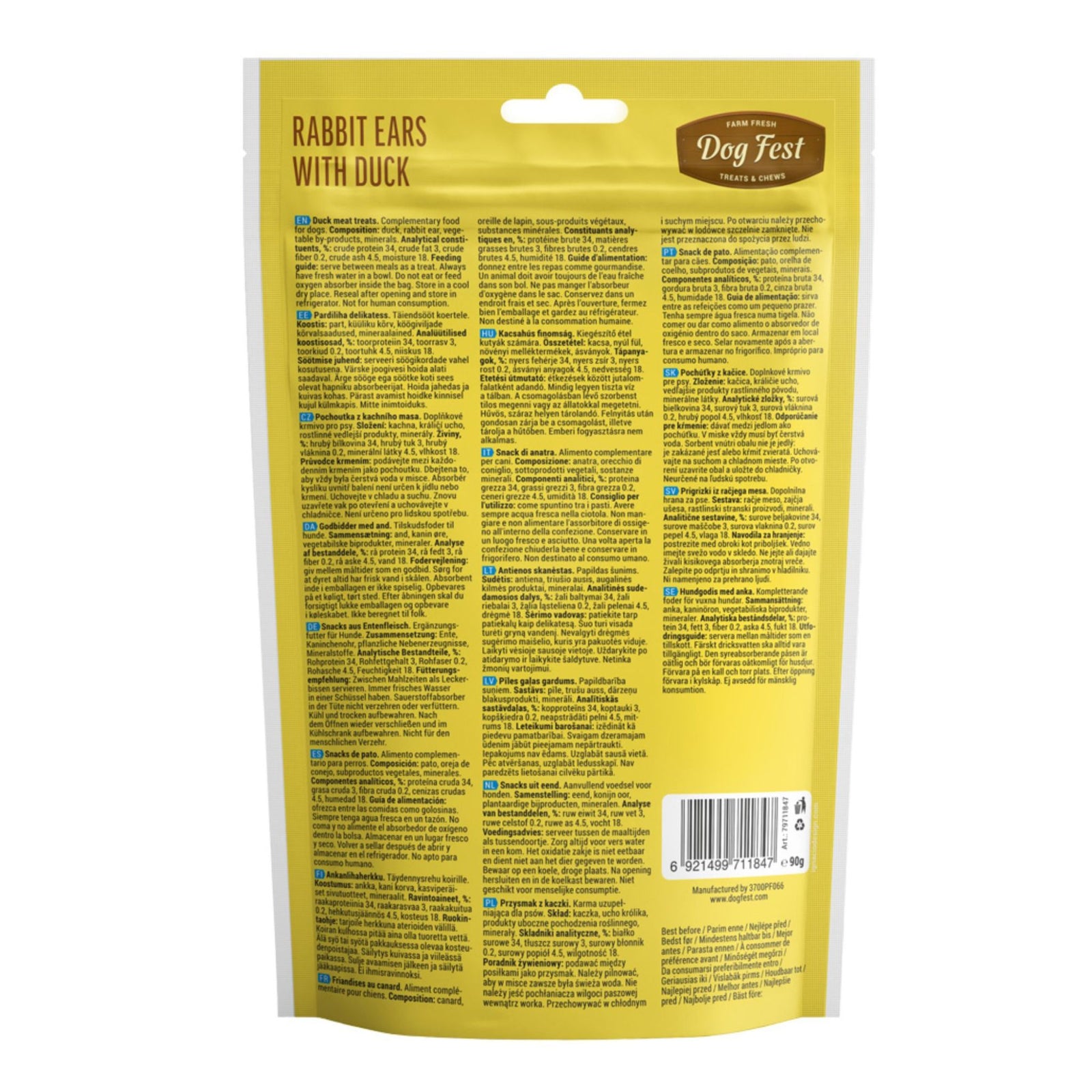 Dogfest Rabbit Ears with Duck - Premium Training Dog Treats - Rufftail