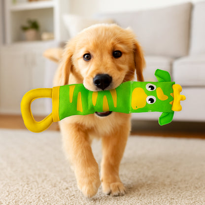 Outward Hound Fire Biterz Zebra Green, Large With Squeak Plush Interactive Toy For Dog